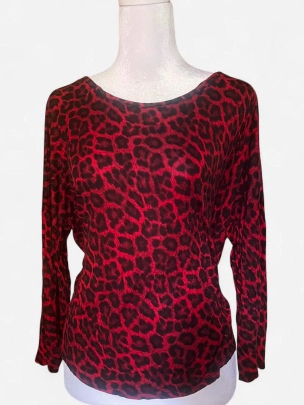 Michael Kors Red and Black Leopard Print Long Sleeve Top